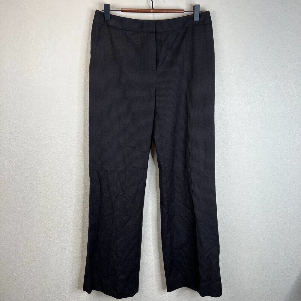 Lafayette 148 Womens Straight Leg Dress Pants Size 6 Black‎ Pinstripe Mid Rise